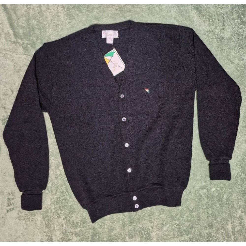 Vintage Arnold Palmer Golf USA Size M Sweater Cardigan Umbrella Logo Black NWT